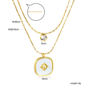 Collier superposé avec pendentif cœur et carré, ton or, serti de pierres, chaîne claviculaire multi-brins pour femme, bijou cadeau - Product Image 4