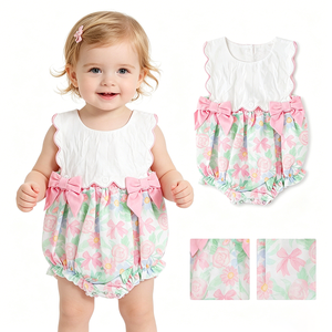 Custom Summer Flowers Rose Bows Scallop Edge <b>Kids</b> Clothes Boutique Baby <b>Bubble</b> Romper Newborn Wholesale Infant Factory Clothes - Product Image 1