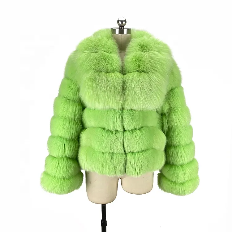 Stylish Panel StyleFluorescence Colour Women's Fox Coat Warm Winter Coat Real Fur Coat For Women