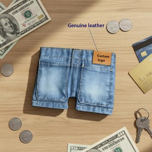 Portefeuille miniature en jean rose Boshiho, porte-monnaie en denim bleu personnalisé, porte-cartes pliable - Product Image 2