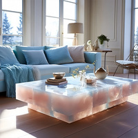 100*100cm rétro-éclairé translucide vert Onyx Table basse 48 ''carré brillant cristal diamant pierre salon Bar Pub meubles