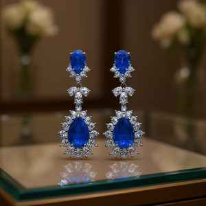 Pendientes de Lujo con Cristales en Forma de Gota de Agua Azul, Plata 925, Cristal y Diamantes de Imitación, Joyería para Mujer, para Bodas - Product Image 2