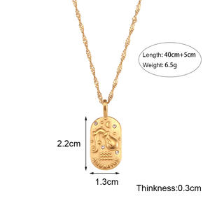 เครื่องประดับแฟชั่นชุบทอง18K สร้อยคอไพ่ทาโรต์เซอร์คอน12 K ทำจากสแตนเลสสร้อยคอจี้ทรงสี่เหลี่ยมจักรราศีสำหรับผู้หญิง - Product Image 6