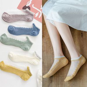Women's Thin Breathable Boat <b>Socks</b> With Lace Trim 15D <b>Polyester</b> Summer Spring Autumn Solid Color Random Mix - Product Image 1