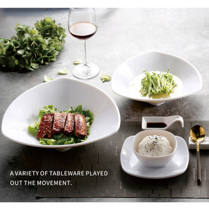 Plato y Tazón Creativos Blancos de Melamina Imitación Porcelana A8, Plato Hondo para Verduras, Plato de Forma Irregular, Tres Compartimentos - Product Image 1