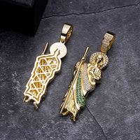 Collier Pendentif Saint Thaddée en Or Rempli de Zircon et Strass, Breloque San Judas, Bijoux pour Homme, Idéal Cadeau, Vente en Gros