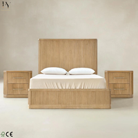 Lit plateforme moderne minimaliste à rainures, en chêne massif, fait main, très grand, ensemble de meubles de chambre en bois massif