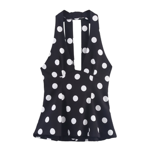 Novedades Otoño 2025: Blusas sin Mangas con Cuello en V, Diseño de Lazo, Tejido Ecológico y Transpirable, Estampado de Puntos, Estilo Vintage para Mujer - Product Image 4