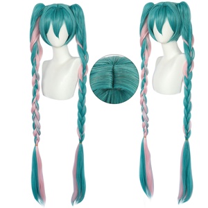 Vente en gros 100cm de long bleu rose mélangé <span class=keywords><strong>FuRyu</strong></span> Vocaloid Anime Miku perruque synthétique Cosplay Costume perruque avec deux queues de cheval - Product Image 1