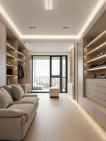 Meubles de chambre à coucher modernes et luxueux personnalisables, armoire ouverte en forme de U en panneau stratifié blanc, coiffeuse flottante pour usage hôtelier