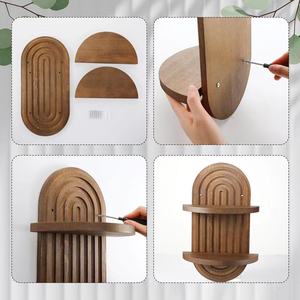 Wooden <b>Wall</b> <b>Mounted</b> <b>Shelf</b> Arched Bohemian Style 2 Tier Display Rack For Bedroom Living Room Storage - Product Image 4