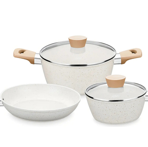 High Quality Ceramic Coated <b>Pot</b> Pan Silicone Glass Lids Soft Touch Handle Non Stick 5 Piece Forged Aluminium Cookware <b>Set</b> - Product Image 4