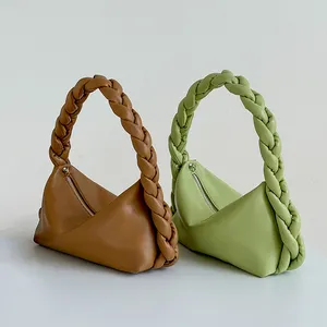 Luxury brand guangzhou soft vegan designer inspired premium factory classic crossbody braid handle PU leather handbag