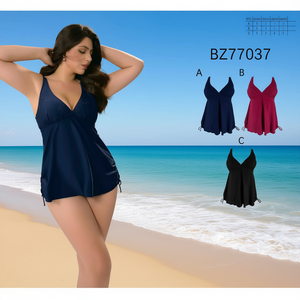 Maillot de bain une pièce grande taille HDJ, contrôle du ventre, col en V profond, dos nu, BZ77037 - Product Image 3