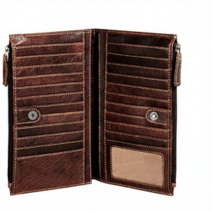 กระเป๋าสตางค์หนังแท้เคลือบแว็กซ์สไตล์วินเทจสำหรับผู้ชาย ดีไซน์ใหม่แบบเรโทร พร้อมซิปสำหรับผู้หญิง คุณสมบัติป้องกัน RFID ซับในโพลีเอสเตอร์ ขายส่งข้ามพรมแดน - Product Image 3