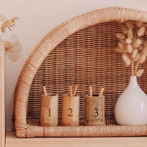 Rattan <b>Wall</b> Mounted <b>Storage</b> Rack Arched Desktop Organizer For Living Room Home Decor <b>Hanging</b> Shelf With Single Layer Design - Product Image 3
