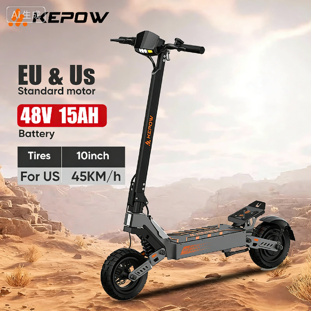 Kepow Off Road Electric Scooters China Factory 10Inch Pneumatic Tire Single Powerful Motor 15ah Foldable E Scooters