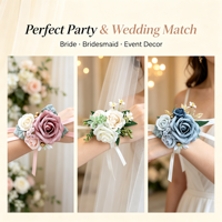 Corsage Pergelangan Tangan Buatan Tangan dengan Mawar Tiruan Real Touch, Daun Hijau Campuran, dan Pita Satin untuk Pengiring Pengantin, Pengantin Wanita, Pernikahan, Homecoming, dan Pesta