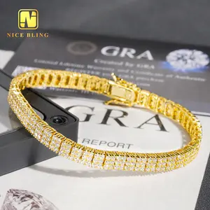 New Arrival 3 Rows Tennis Bracelets 925 Sterling Silver Jewelry Fashion Iced Out Moissanite Bracelet For Men And Women