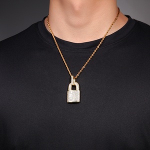 Colgante de <span class=keywords><strong>cadena</strong></span> de tenis para <span class=keywords><strong>hombre</strong></span>, joyería de latón, chapado en oro de 18K, Micro pavé de CZ, <span class=keywords><strong>candado</strong></span> de bloqueo de diamante, <span class=keywords><strong>collar</strong></span> de hip hop - Product Image 5