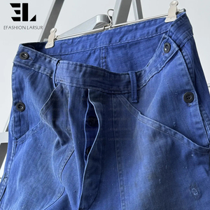 LARSUR Custom Factory Sun Faded Duck Canvas Chore Francês Azul Utilidade Fadiga Calças De Trabalho Retas Táticas Calças De Trabalho Francês - Product Image 5
