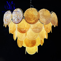 Grand lustre vintage médiéval français, suspension en verre empilée en forme de nuages dorés pour villa, hall et grands espaces