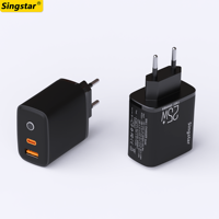 Chargeurs européens noirs en gros, charge rapide 25W, chargeur super rapide, adaptateur secteur USB Type C PD pour iPhone et Android
