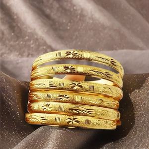 Brazalete JXX Estilo Dubái Clásico Tallado en Cobre Chapado en Oro Amarillo, Brazaletes Modernos para Novias del Medio Oriente, Regalo de Boda - Product Image 4