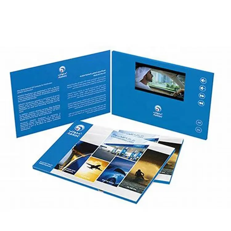 Tùy Chỉnh 7 Inch Video Cuốn Sách Thiệp Chúc Mừng Thư Mục Kỹ Thuật Số Thẻ Kinh Doanh Video Brochure Màn Hình LCD Thiệp Mời