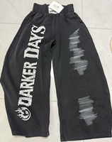 Pantalon de survêtement large pour homme, style Hip Hop Mid Street, délavé et vieilli, avec lettres imprimées OEM, design déchiré, cordon de serrage, été