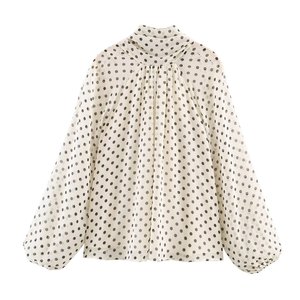 Neue Damen-Bluse mit Polka Dots, Langarm, Stehkragen, Schleife, Transparentes Chiffon-Oberteil, Elegantes Freizeithemd - Product Image 6