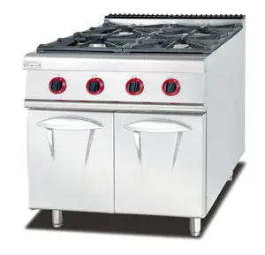 Commercial kitchen freestanding gas 4-burner cooking range with cabinet