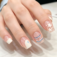 Faux ongles nude à presser avec motif étoile et French manucure, ongles carrés courts réutilisables en acrylique, lot de 24 pièces pour salon
