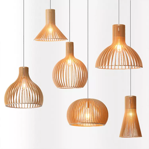 Runder hölzerner Lampen schirm Höhen verstellbare Decken leuchte für Schlafzimmer E27 Retro Pendel leuchte Bambus Rattan <span class=keywords><strong>Hand</strong></span> gewebte Kronleuchter - Product Image 3
