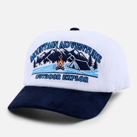 Casquette de baseball High Crown personnalisable avec logo brodé, bicolore, non structurée, style vintage années 90, en velours côtelé, visière en daim, BSCI, vente en gros