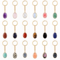 Nouveau porte-clés pendentif en cristal naturel taillé en forme ovale, plaqué or, décoration et cadeau, vente en gros