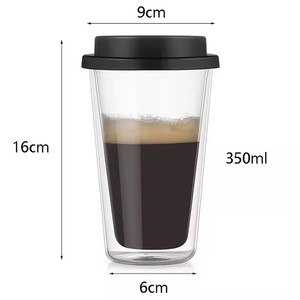 Tazza da <span class=keywords><strong>caffè</strong></span> riutilizzabile da viaggio da 350ml bicchiere da <span class=keywords><strong>caffè</strong></span> isolato a <span class=keywords><strong>doppio</strong></span> strato trasparente tazza da <span class=keywords><strong>caffè</strong></span> in <span class=keywords><strong>vetro</strong></span> con coperchio in silicone - Product Image 6
