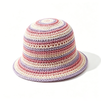 Chapeau Bob en Coton Crocheté Fait Main, Respirant et Creux, pour Toutes Saisons, Unisexe, Style Bohème, Rayé Arc-en-ciel, Tricoté, Chapeau de Pêcheur