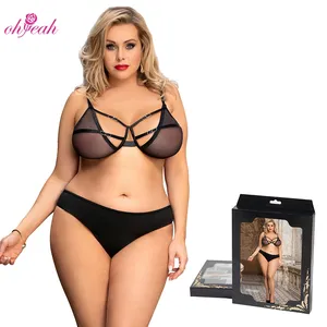 Box Package ODM Underwire Hollow Out Solid Sexy Lingerie Mature Womens Sexy Underwear Plus Size Bra & Brief 2 Piece Sets