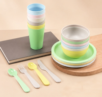 Ensemble de vaisselle pour enfants en plastique incassable, assiettes, bols, tasses, couverts pour tout-petits