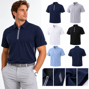 Polo de golf personnalisé pour homme, performance premium, OEM, extensible 4 directions, 180gsm 200gsm, respirant, manches courtes, fermeture éclair, logo personnalisé - Product Image 1