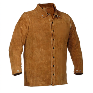 Veste de soudage robuste en daim marron avec manches en polyéthylène, résistante au feu 300°C-500°C, protection de niveau B, coupe classique - Product Image 2