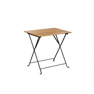 Acacia Wood Folding Bistro <b>Table</b> With Black Steel Frame Outdoor Use Minimalist Design - Product Image 1