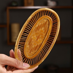 Bandeja de servir tejida de bambú, forma ovalada, accesorio para ceremonia del té, cesta de almacenamiento para pan, estilo Zen - Product Image 1
