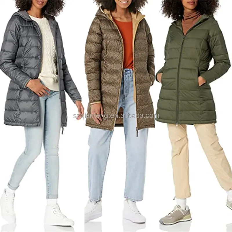 AQTQ कस्टम लोगो डिजाइन स्टाइलिश महिलाओं की बड़ी लंबी सर्दियों Puffer नीचे के लिए डाकू के साथ जैकेट सर्दियों जैकेट महिलाओं 2023