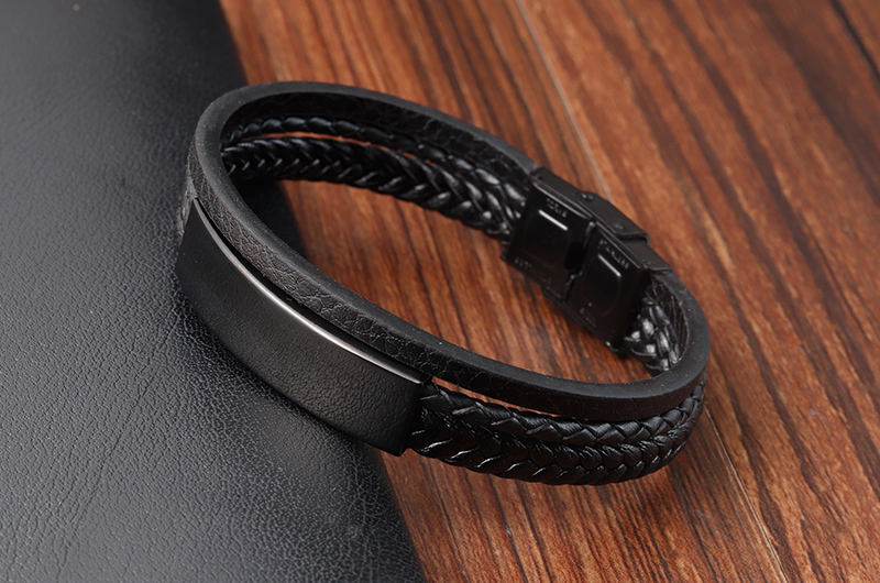 Handmade Leather Men's Bracelet with Stainless Steel