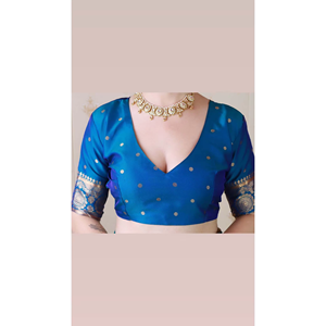 Sari en soie douce bleue Banarasi avec pallu multicolore, tissé avec des fils zari, style indien pakistanais - Product Image 6