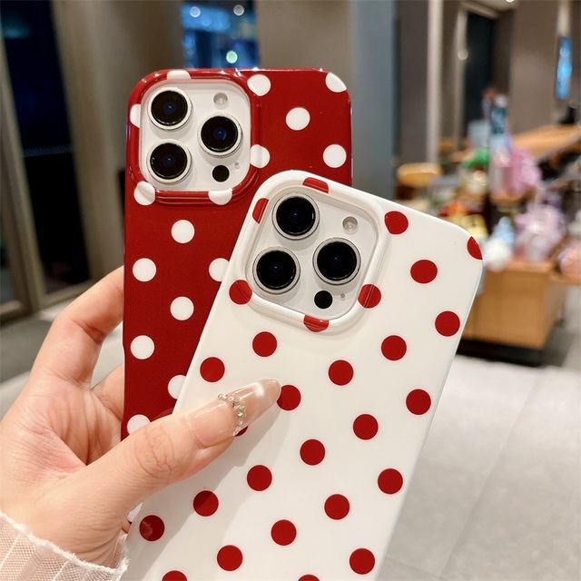 Ins Style Retro Black Dot Pattern Phone Case for iPhone 17 Pro Max 16 15 14 13 Fashion Glossy IMD Shockproof Cover