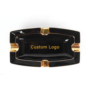 Cenicero de cerámica cuadrado de porcelana negra chapado en oro soporte de lujo impreso personalizado cenicero para cigarros - Product Image 2