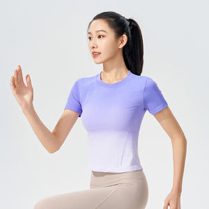 2024, camisetas cortas transpirables para gimnasio y Fitness para <span class=keywords><strong>mujer</strong></span>, camisetas de manga corta, camisetas de Yoga con gradiente para entrenamiento informal al aire libre, ropa deportiva - Product Image 3